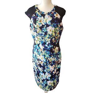 Worthington Abstract Floral Print Mesh Cap Sleeves Sheath Dress Sz 12